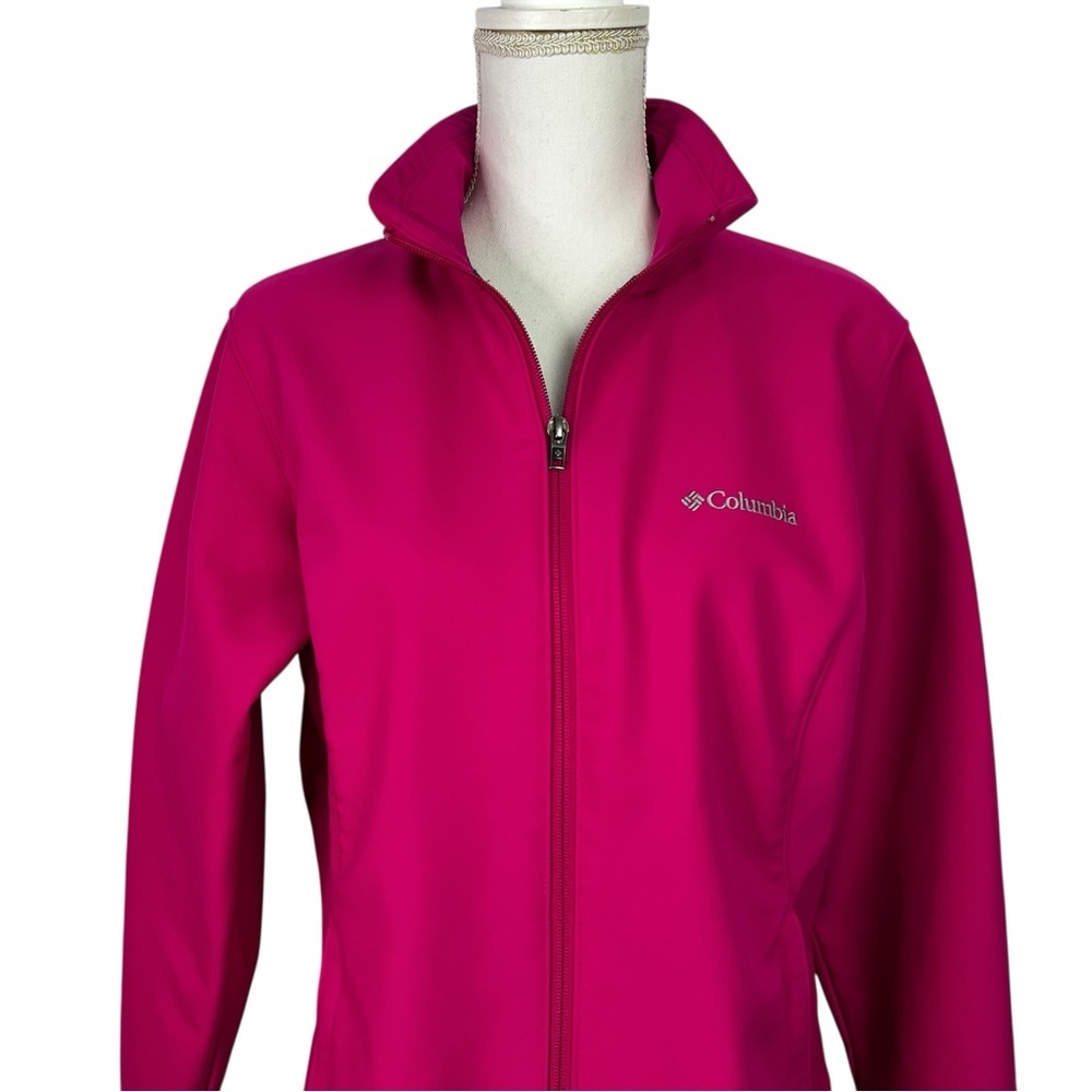 Columbia Women’s Front Zip Lined Jacket Sz Large Hot Pink Color Flaw/Pilling - Picture 2 of 14